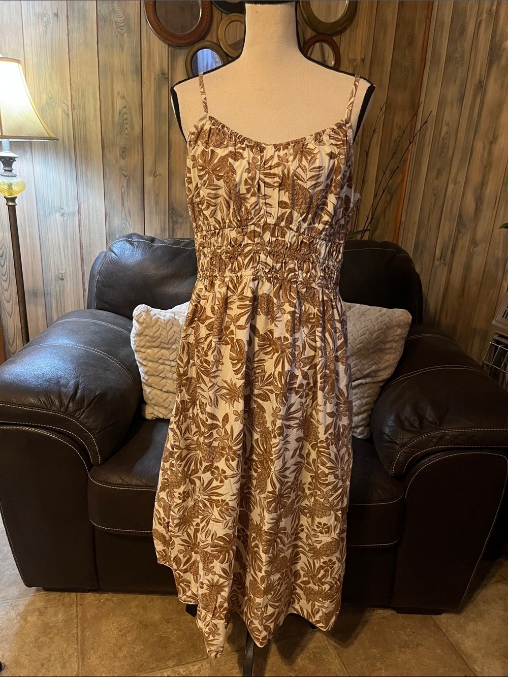 a.n.a. Joelle Pineapple Floral Smocked Midi Dress Sundress Summer Vacay